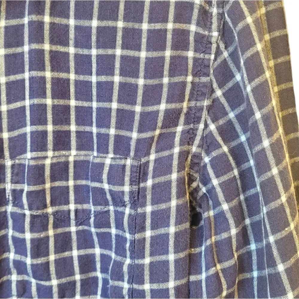 Banana Republic Navy Blue Plaid 100% Linen Camden Standard Fit Shirt